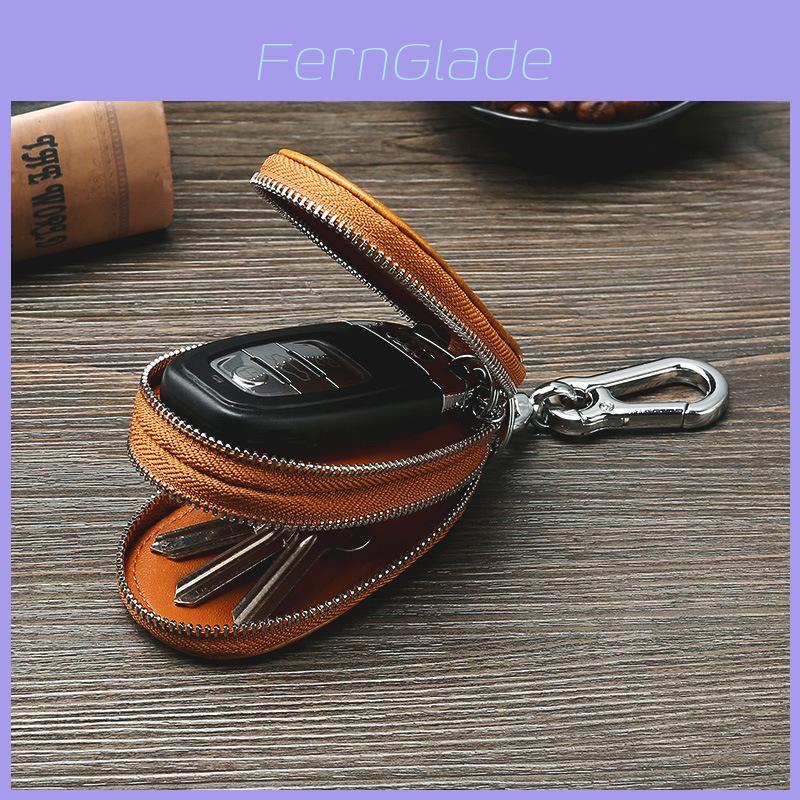 Leather Car Key Case With Double Zipper For Daily Use In Vintage Retro Style