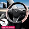 Tesla Model 3/Y Ultra-thin Non-slip Sweat-absorbing Steering Wheel Cover with Card Holder for All Seasons