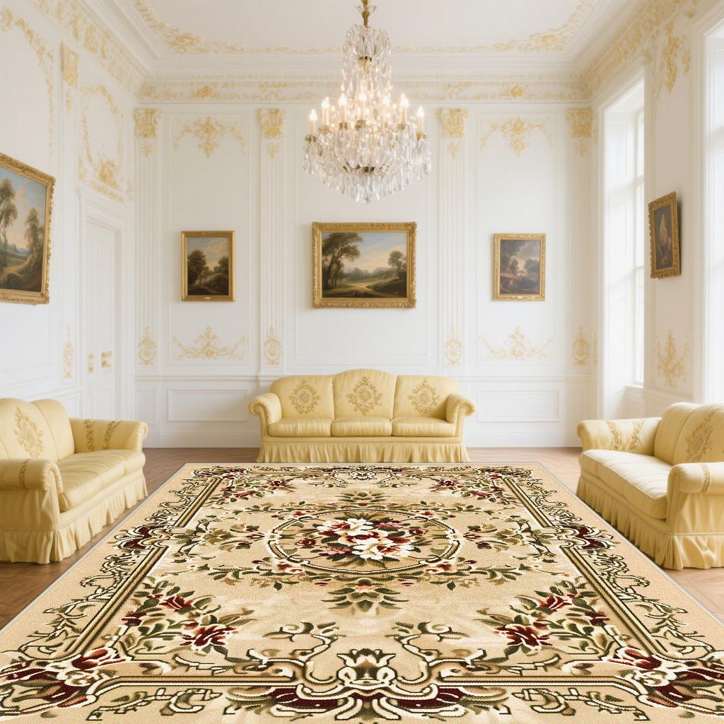Alfombra Clásica Europea para Sala de Estar Flor Planta Lujo Pelo Alto Decoración Dormitorio Alfombra Salón Vestidor Antideslizante Suave Felpudo