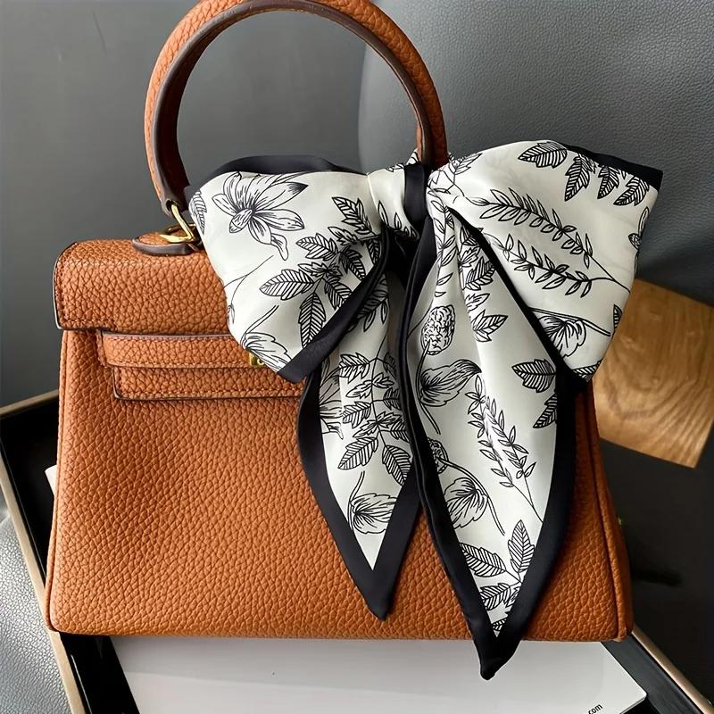Double Sided Plant Print Scarf Luxury Brand Slender Neckerchief French Elegant Inelastic Neck Scarf Hairband