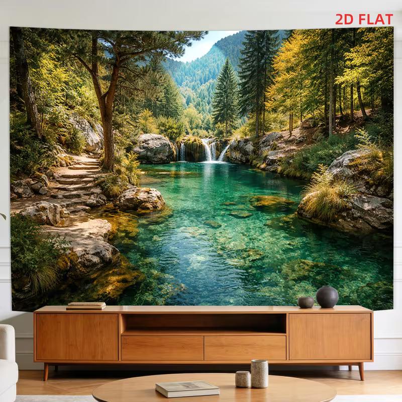2D Conifer Mountain Riverside Bedroom Tapestry