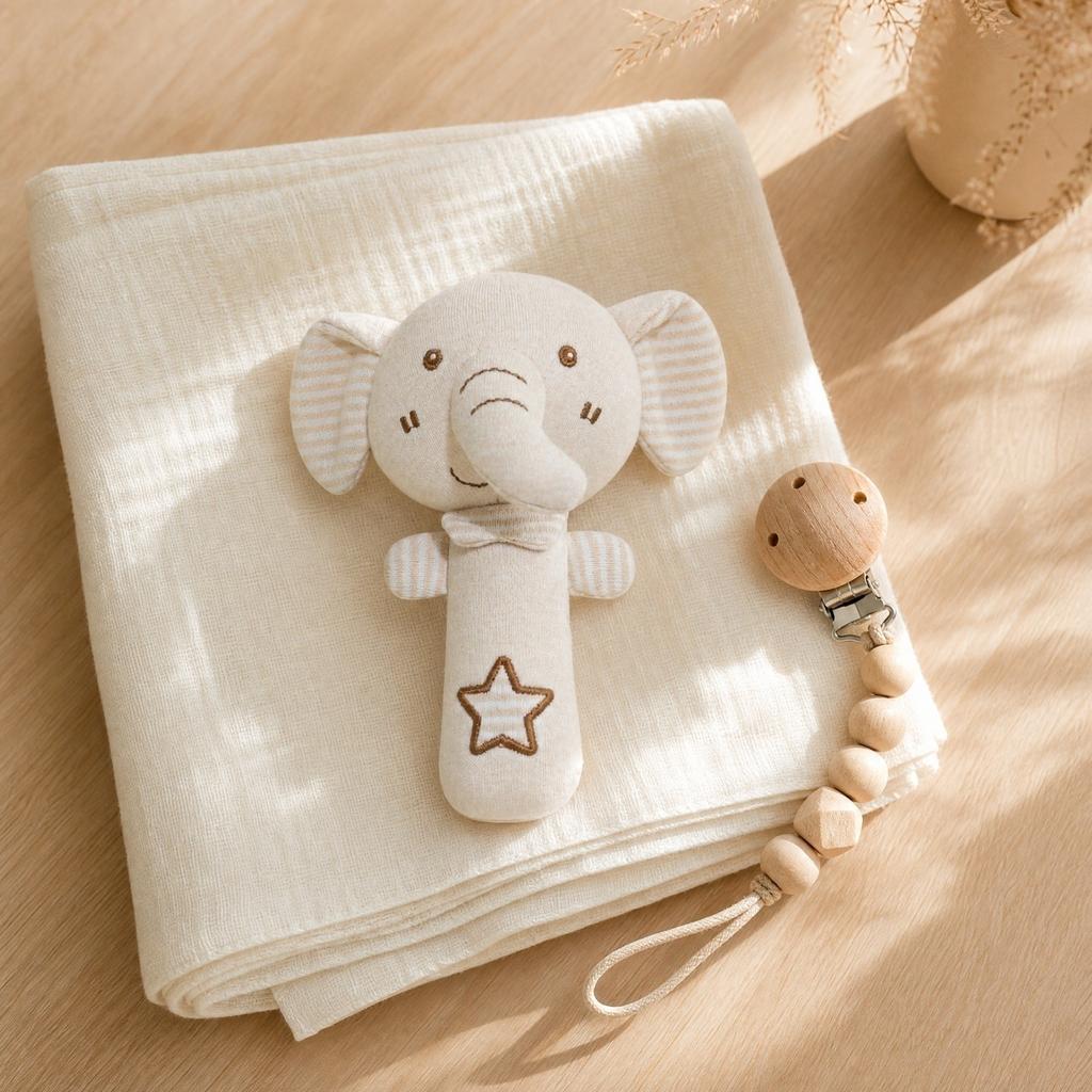 Cotton Baby Rattle Teether Toy for Soothing and Teething