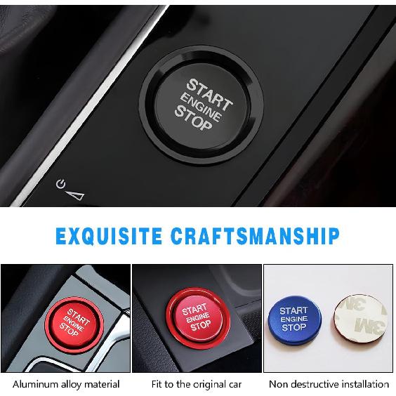 Mandark Car Engine Start Stop Push Botton Cover, Alumninum Vehicle Key Ignition Switch Knob Protector with Metal Ring Decal, Auto Decor Accessories