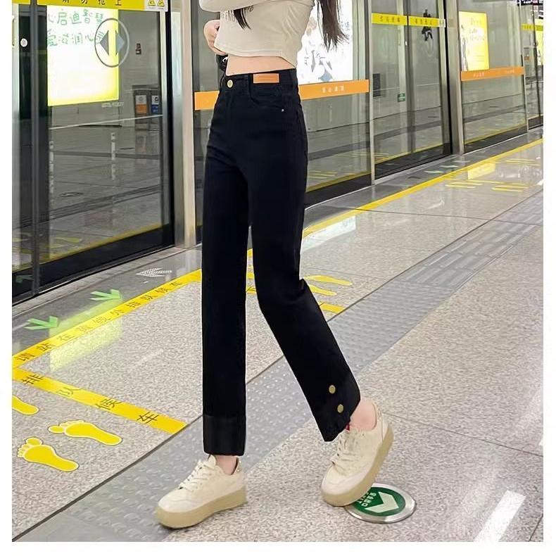 

Летние легкие стрейчевые джинсы прямого кроя женские, облегающие, тонкие брюки до щиколотки 4XL чёрный