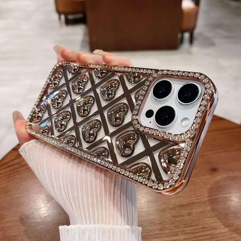 Diamond-inlaid Love Gradient Powder Suitable for Apple 16promax Mobile Phone Case New IPhone 15 Luxury Women 14