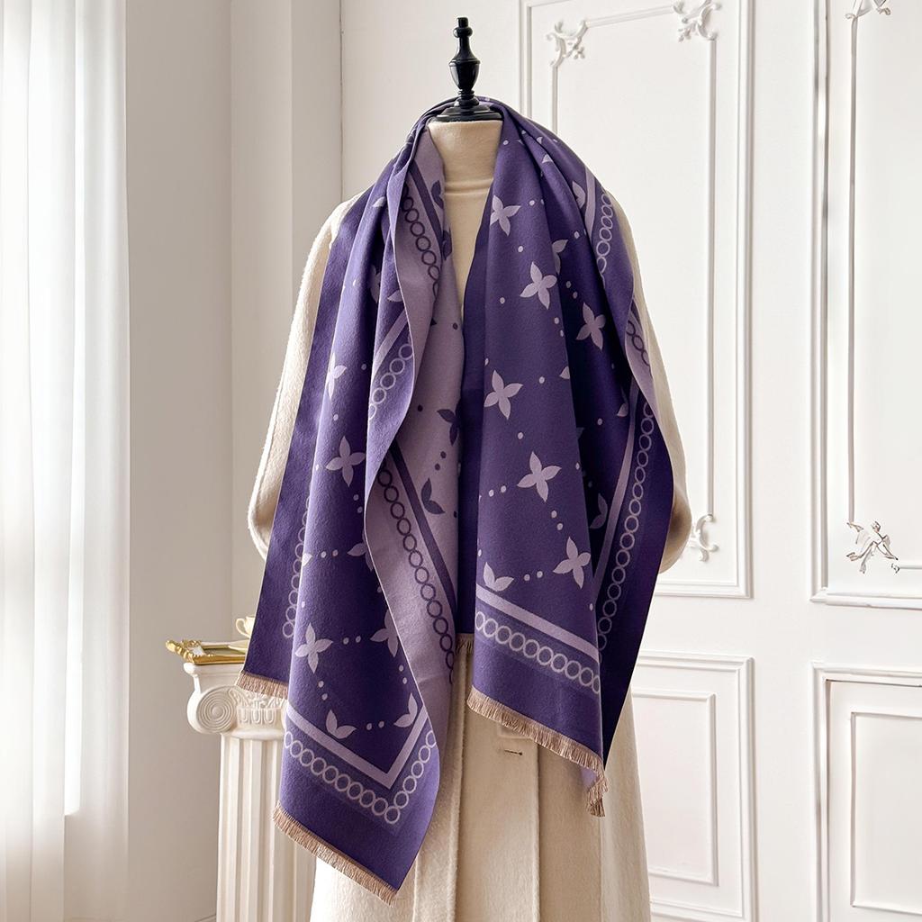 Elegant Ladies' Jacquard Pashmina Cashmere Scarf Winter Thick Warmth Two-Sided Shawl Coldproof Windproof Blanket Scarf