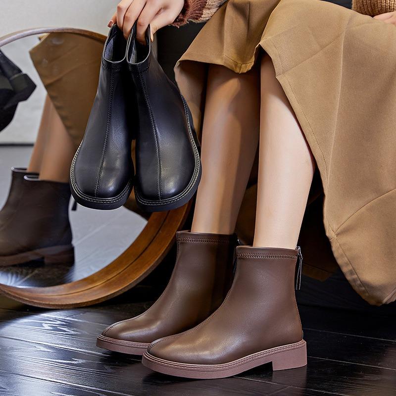 New retro Martin boots women's autumn and winter thick heel short boots women's versatile thin boots casual women's boots trend