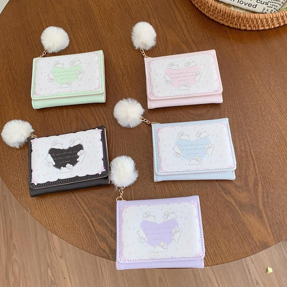 Short Bunny Cash Purse Bag Korean Style Heart Three Fold Wallets Rabbit Pocket Purse Wallet Girls