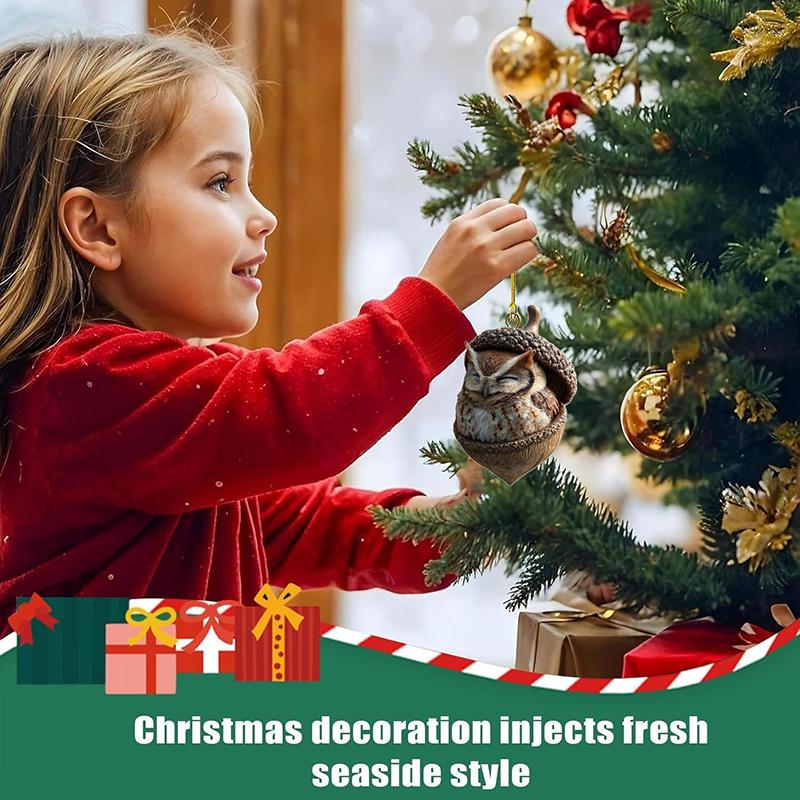 Lesní zvířátka žaludové ozdoby 2D ploché útulné lesní vánoční ozdoby, 2026 Nová dekorace zvířátka z borové šišky