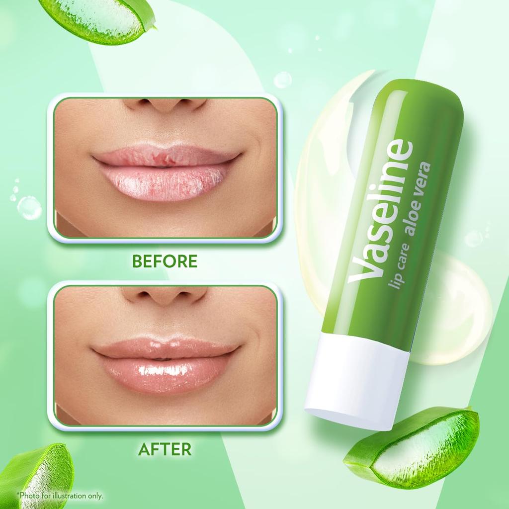 Vaseline Lip Care Aloe Vera Lip Balm Stick 4.8g Pack of 1 Up to 48Hr Moisturization Soft Lips