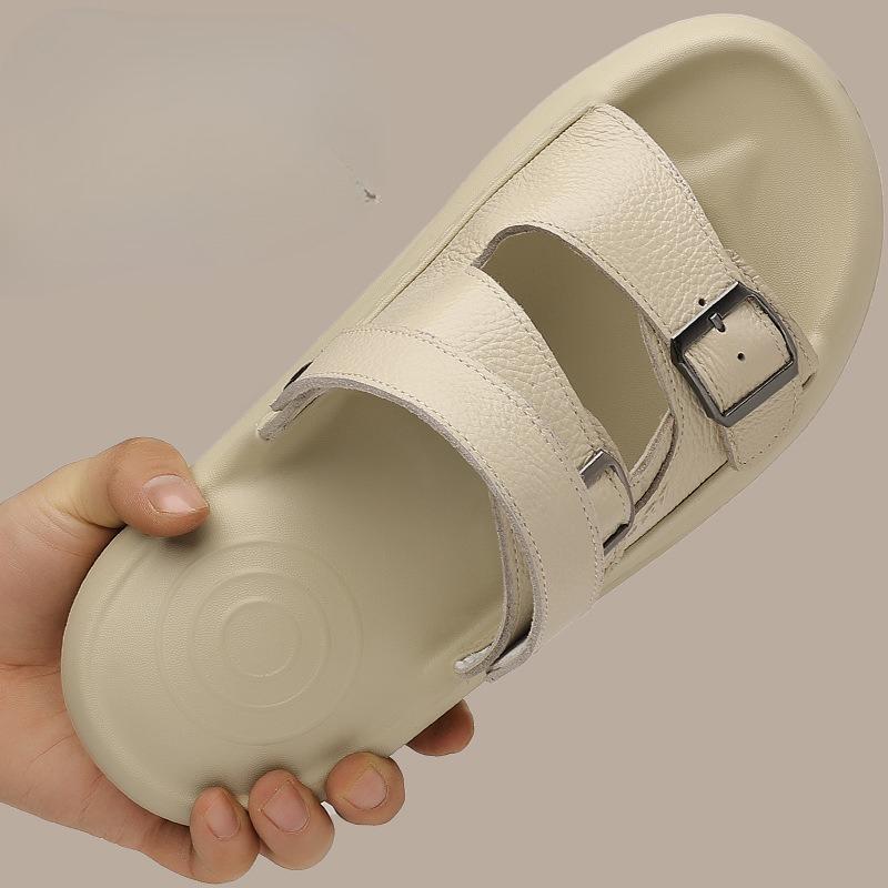 Fashion Buckle Designer Leather Sandals for Men Fashion Casual Outwear Sports Platform Beach Shoes Male Solid Color Slipper Shoe Man