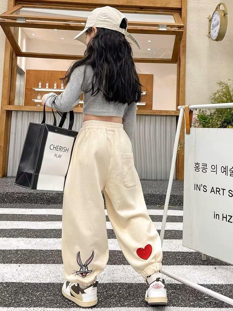 Girls' Autumn 2024 Korean-Style Cool Harem Sweatpants - Casual Sports Leggings
