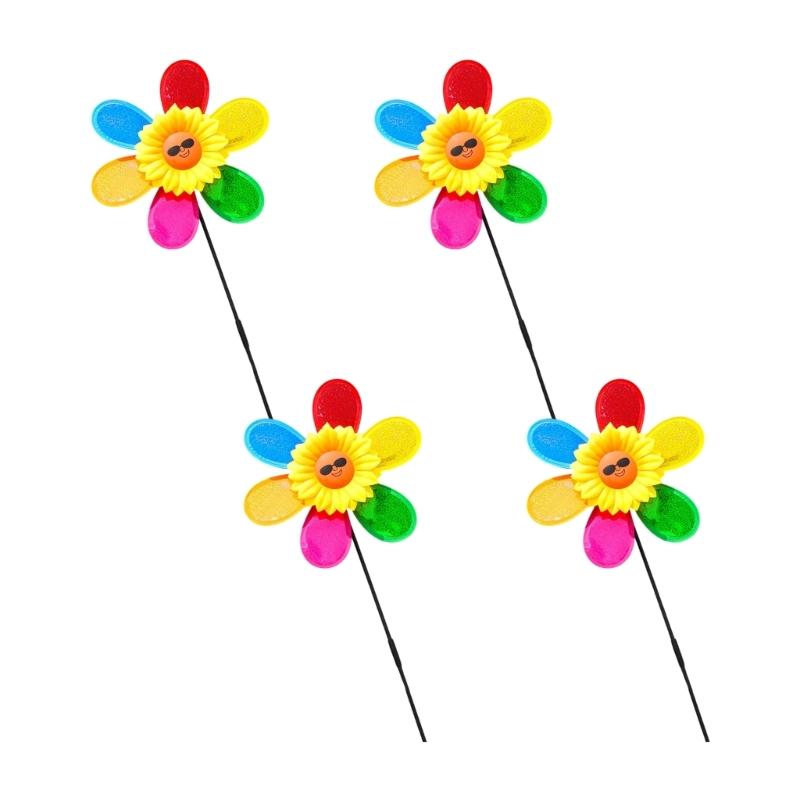 

4Pcs Outdoor Wind Spinner Yard Garden Lawn Pinwheels Colorful Flower Windmill Decorative Sculpture Sunflower Pinwheels