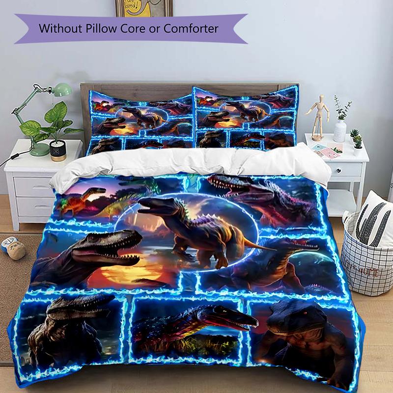 

3pcs Dinosaur Adventure Anime Cartoon Design Comforter Set with One Quilt Cover and Two Pillowcases (No Core), Perfect for Bedroom and Guest Room Deco 135x200cm
