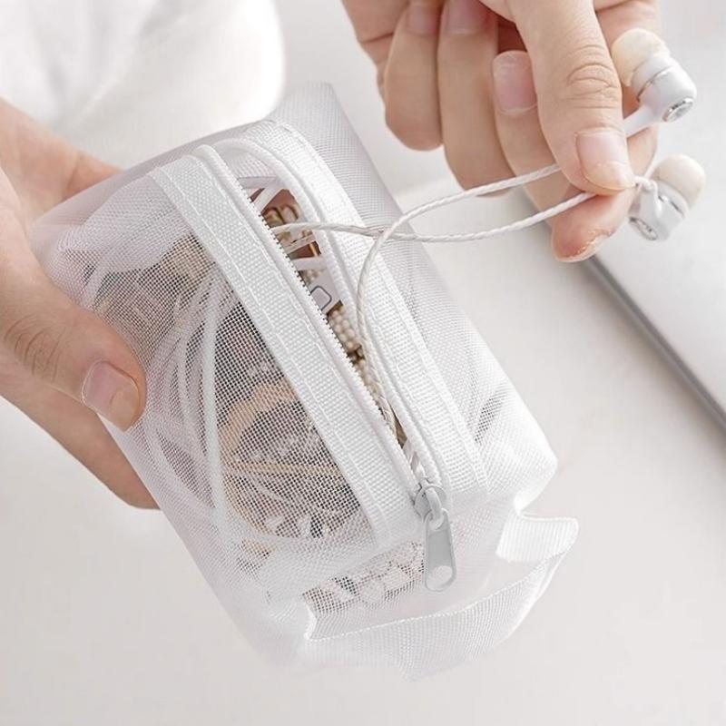 Mini Clear Nylon Mesh Cosmetic Bags Cute Small Lipstick Makeup Bags Pouch for Women Small Data Line Key Earphone Organizer