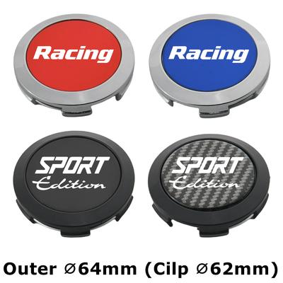 1Set/4PCS 64MM OD / 62MM ID Cap For Rims RACING SPORT Logo Wheel Center Cap Sport Car Wheel Cover Hub Caps