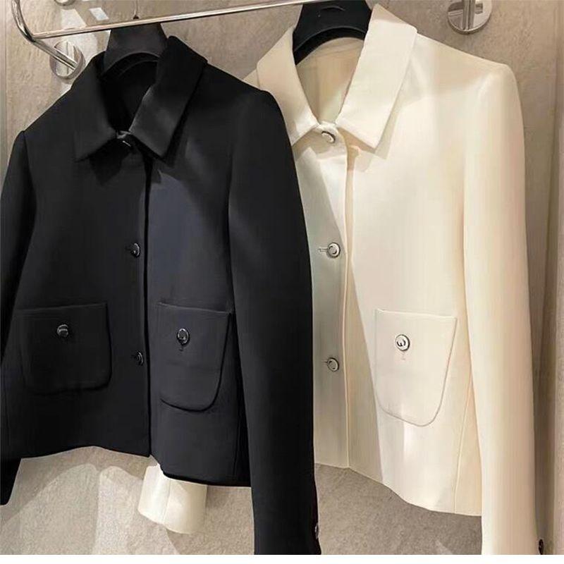 

Высококачественное пальто в французском классическом стиле, новинка весны 2025 года, однобортное, элегантное, универсальное, короткое, черно-белое, с отложным воротником Black S