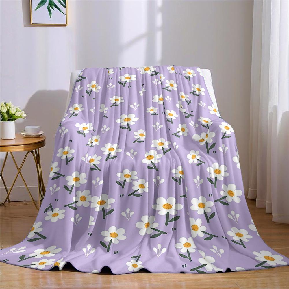 Lilac Daisy Sprig Flannel Blanket Warm Soft Halloween Christmas Couch Warm Cozy Decorative Decor Gift for All Season