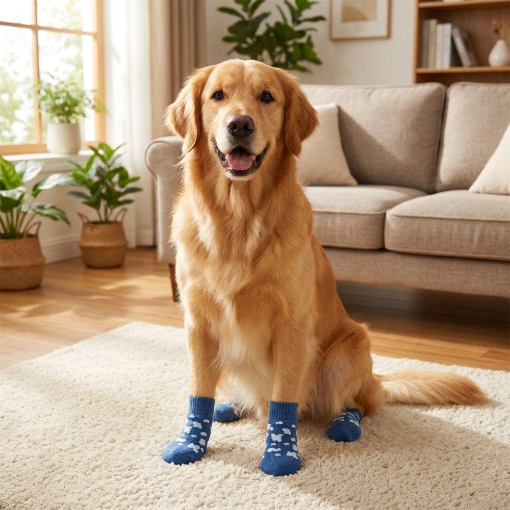 4PCS Wear Resistant Dog Anti-slip Socks Elastic Pet Floor Socks Pet Footwear  for Dogs Cats