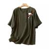 Women's Retro Korean Style Plus Size Embroidered Cotton Linen T-Shirt