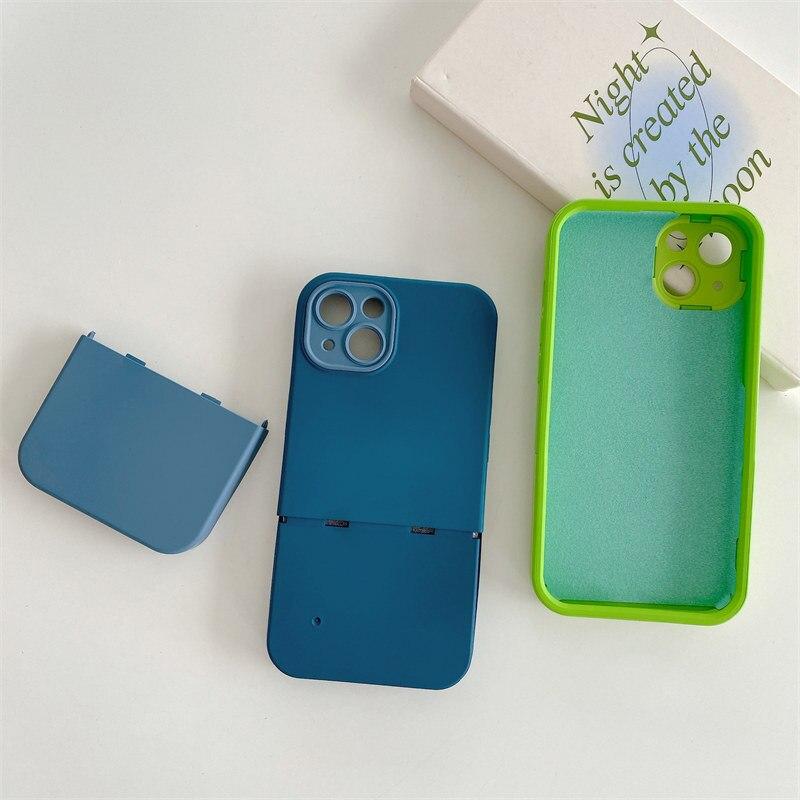 Custodia per telefono con colore a contrasto di giunzione per iPhone 13 11 12 14 Pro Max 3 in 1 Custodia morbida per paraurti in silicone liquido moda per iPhone 13
