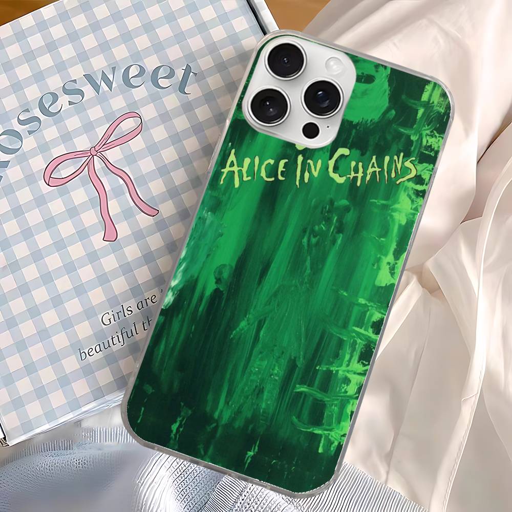 A-Alice I-In C-Chains For iPhone 17 Air 16 15 14 13 12 11 Pro Max Plus Phone Case Silvery Satin Glossy Surface