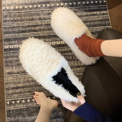 Internet-Berühmtheit Lammwoll-Hausschuhe Damen tragen 2024 neue vielseitige dicksohlige faule lässige rutschfeste weichsohlige Mütze Schuhe