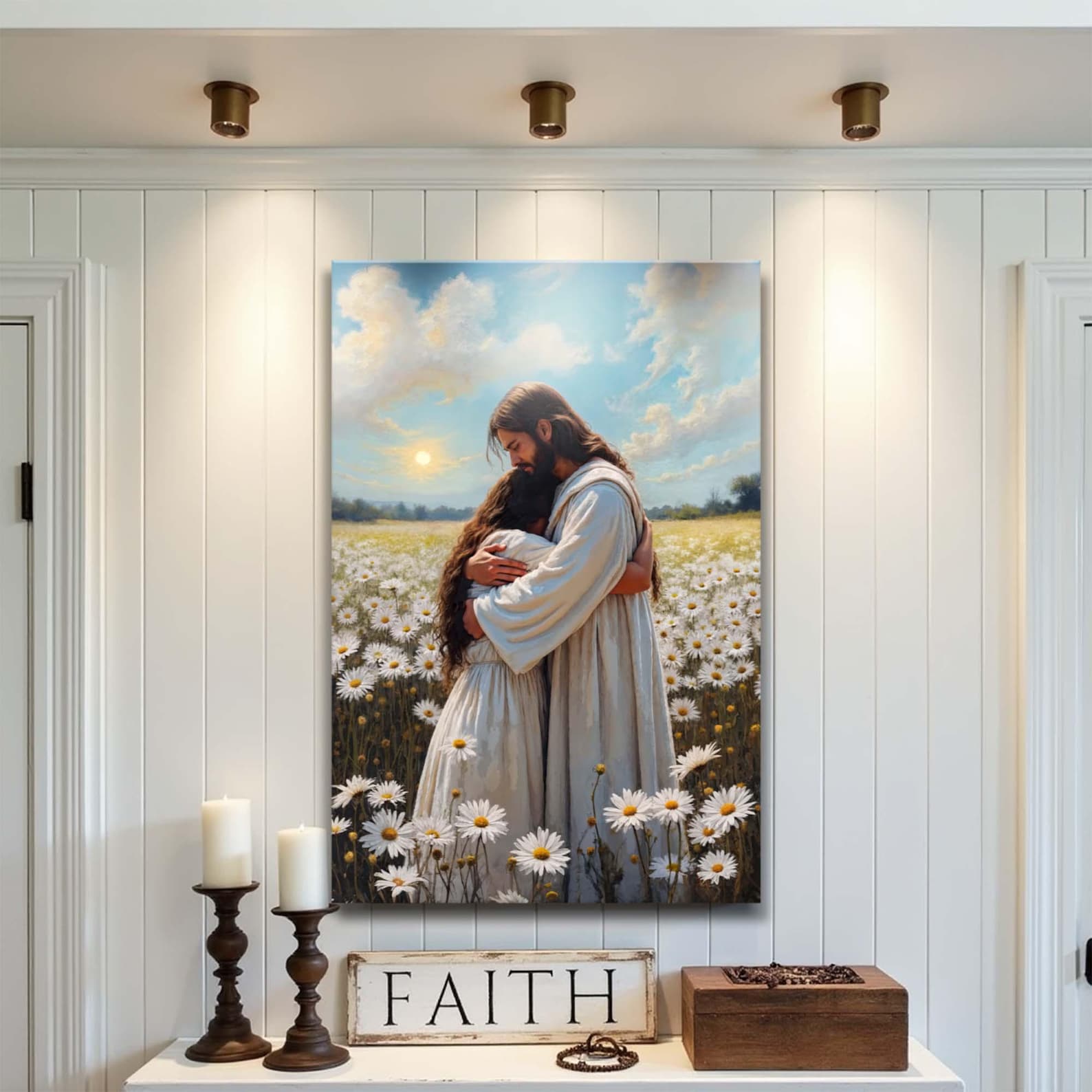 Jesus Hugging Woman Faith Wall Art | Christian Home Decor | Inspirational Religious Artwork | Faith Gift Art 20x30cm