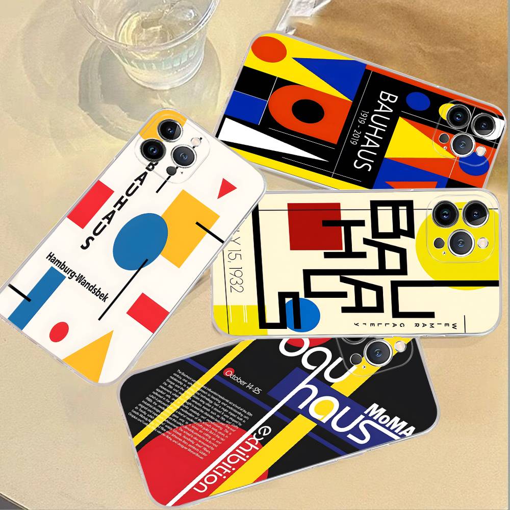 Abstract B-Bauhaus Geometric Art Transparent Phone Case For IPhone 16 15 14 13 12 11 Pro Max Plus Soft Cover