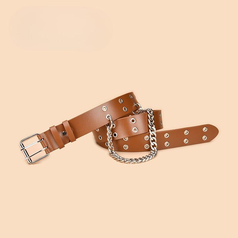 New Double-row Hole Transparent Leather Belt for Women Ins Punk Versatile Korean Style Pin Buckle with Jeans Decorative Belt