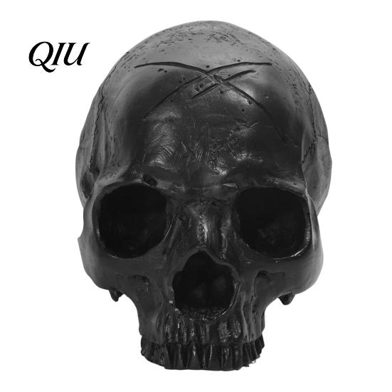 Vintage Style Skull Ornament Resin Ornament, Dark Halloween Prop, Sturdy Atmosphere Decoration Durable Teaching Model, Matte Black Anatomy