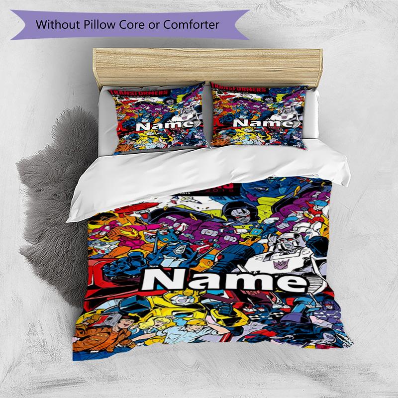 3pcs Duvet Cover Set (1*Duvet Cover + 2*Pillowcase, Without Core), Custom Name Transformers Pattern Bedding Set, Home Bedroom Decor Gift