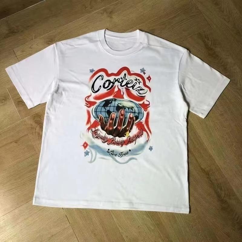 Trendy Summer Printed Pure Cotton White Short Sleeve T-shirt Men's and Women's Short Sleeved Plus Size T-shirt Street Wear