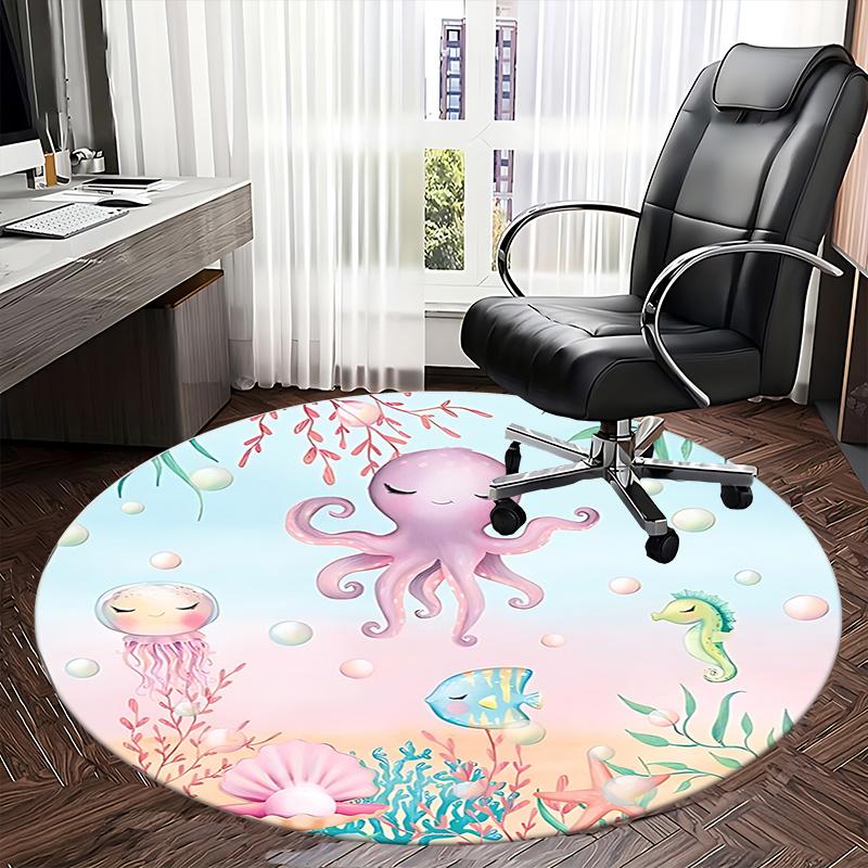 Encantadora Base de Cadeira Amigos do Oceano Design Fofo de Água-viva, Polvo, Peixe e Cavalo-marinho para Decoração de Casa, Tapete de Escritório, Ideia de Presente para Crianças e Adultos