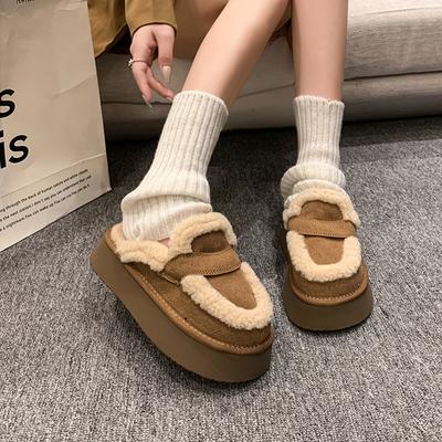 Fashion 2024 Autumn Fashion New Women's Comfortable Solid Color Suede Bun-Toe Cotton Slippers