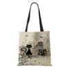 Women Handbag Linen Totes with Cat Print Casual Traveling Beach Gift Bags KTY