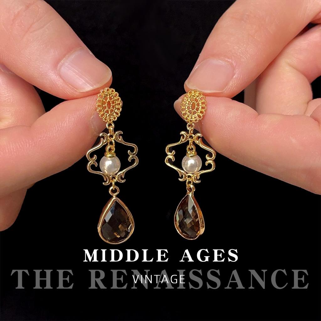 Длинные жемчужные серьги Французские ретро придворные серьги-капельки с оливково-зелеными кристаллами