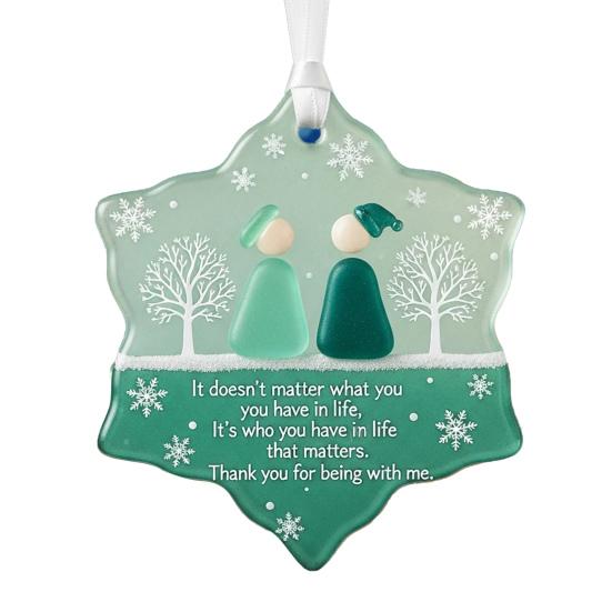 Yousheng Sea Glass Art Friendship Ornament Snowflake/Shell Shaped Christmas Tree Hanging Ornaments Handmade Sea Glass Art Friendship Keepsake for Best