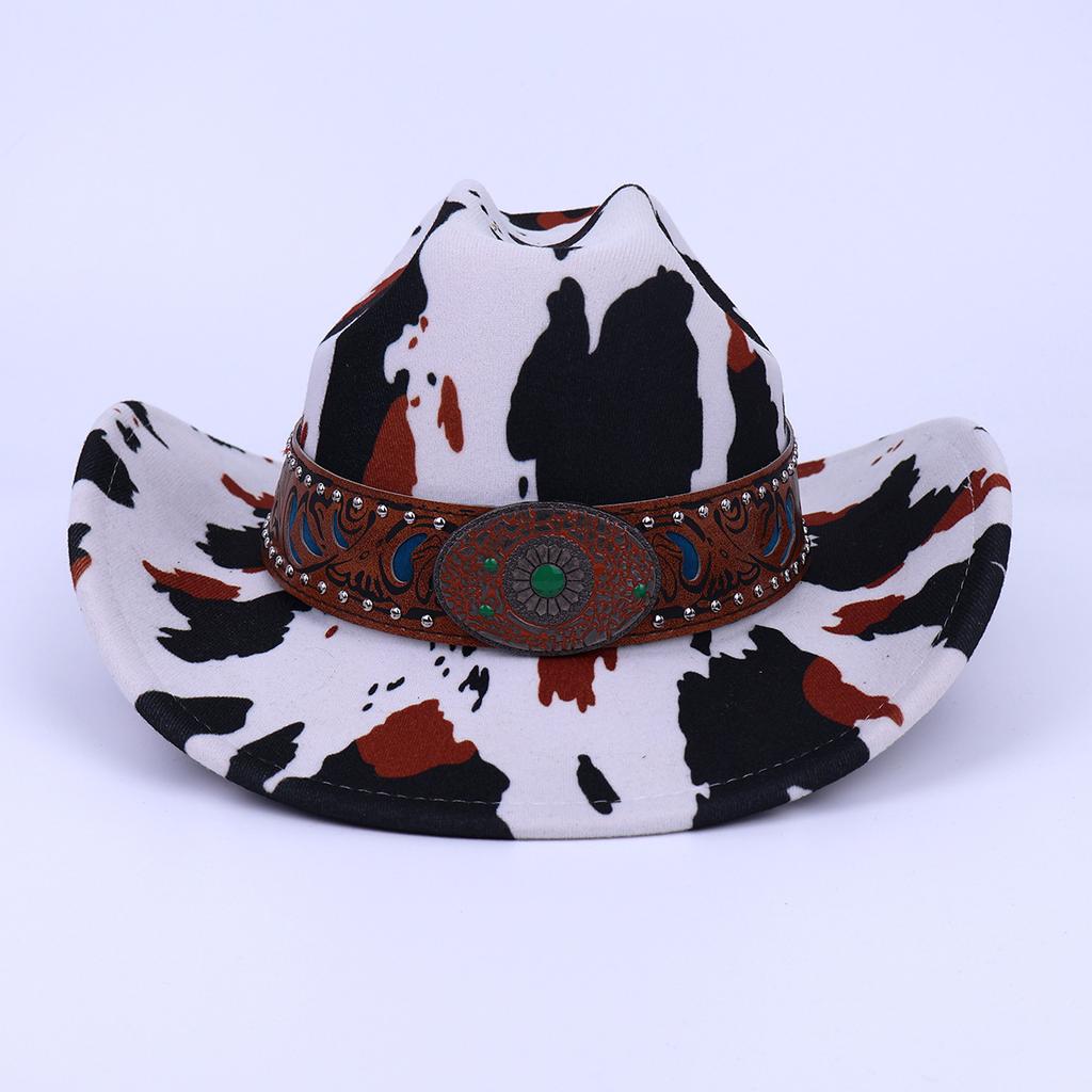 Cow Pattern Western Cowboy Hat Outdoor Travel Big Head Circumference Jazz Hat Children Autumn and Winter Women's Ethnic Style Top Hat Men