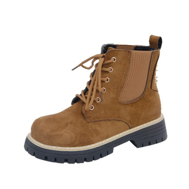 Round Toe Lace-up Muffin Suede Plus Size Booties 2025 Winter Thick Heel British Style Martin Boots for Women