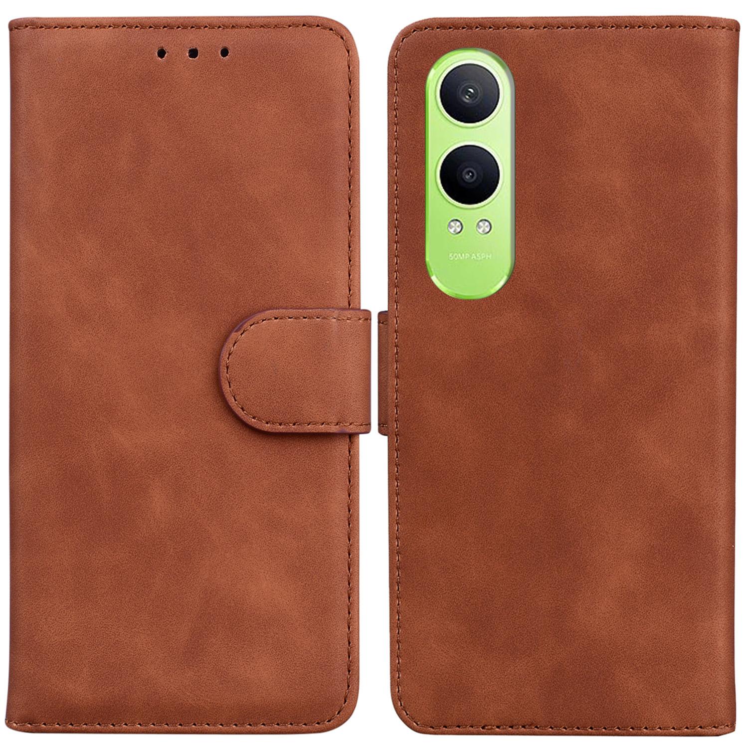 

For OnePlus Nord CE4 Lite 5G/Oppo K12x 5G (China) Case Solid Color PU Leather Stand Phone Cover Brown