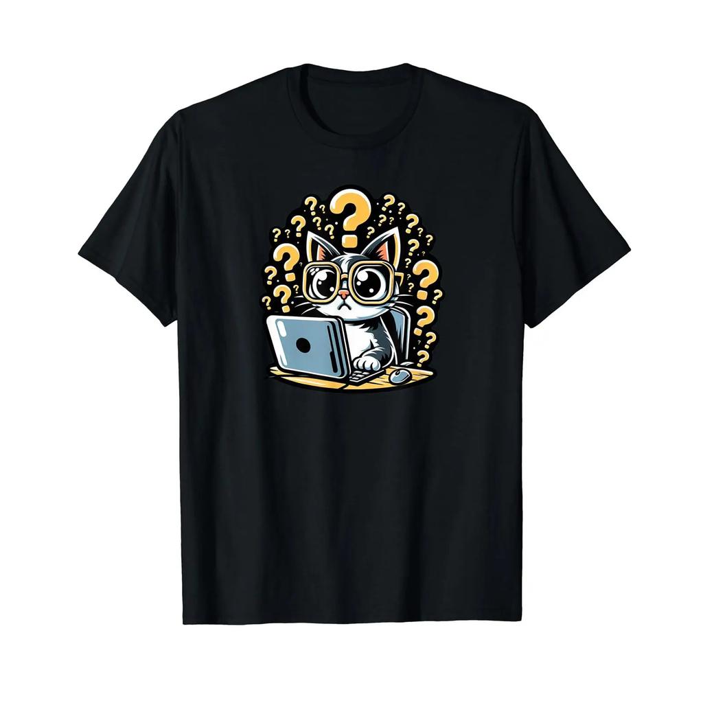 Whimsical Tech Savvy Cat Design T Shirt black vintage Washed graphic Comfortable For Everyday W