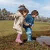 Capa de Chuva Impermeável de PU com Forro de Lã para Crianças, Idades 2-8, Meninos e Meninas, Design Dividido para Primavera e Outono