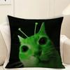 1Pc Alien Cat Meme Pillow Cover, Polyester 2D Double Sided Print Cushion Case, Funny Green Space Cat Throw Pillowcase, Quirky Gi