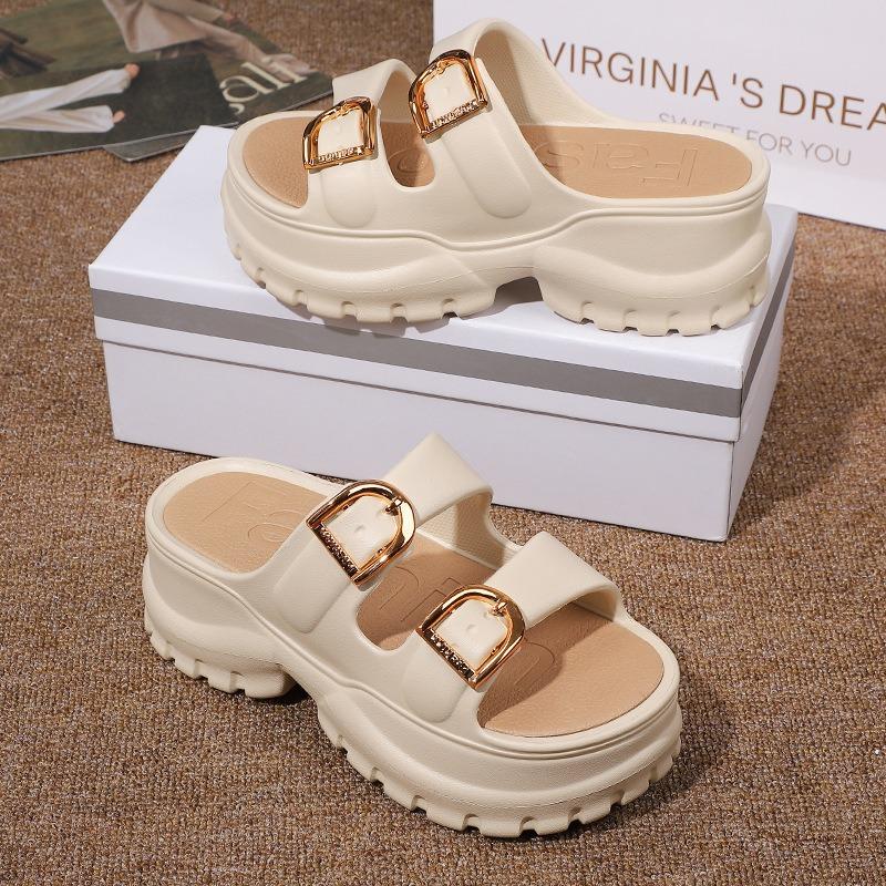 Super thick small slippers women wear new summer heightening fashion soft bottom beach v one-word slippers