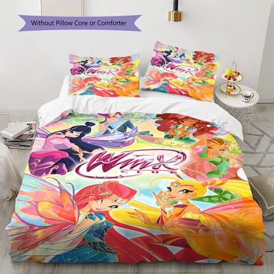 Winx Club Pattern Bedding,Quilt Set Quilt Cover Pillowcase Home Birthday Gift (1 * Duvet Cover + 2 * Pillowcase, Without Core)