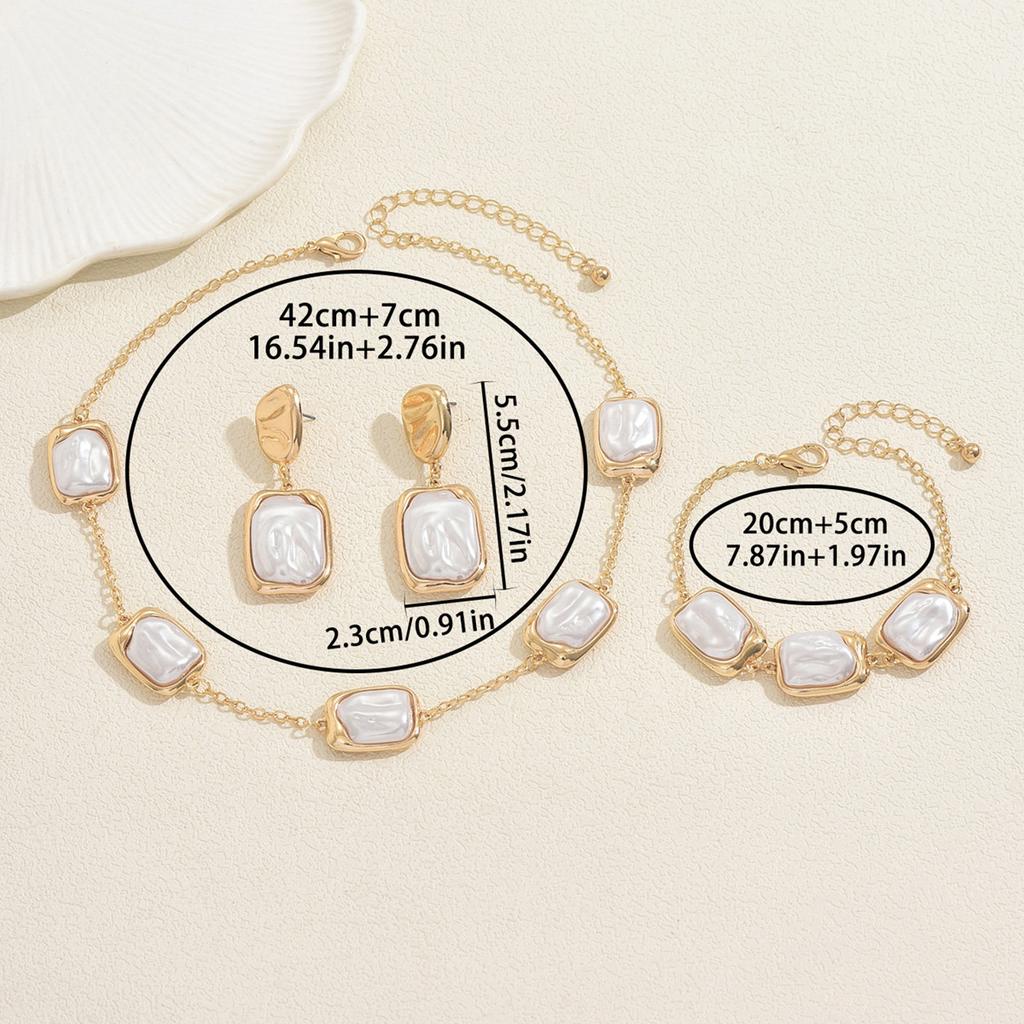 Set Colier Damă Stil European și American Vintage, Colier Geometric cu Design Incrustat cu Perle, Brățară Versatilă de Înaltă Calitate, Cercei