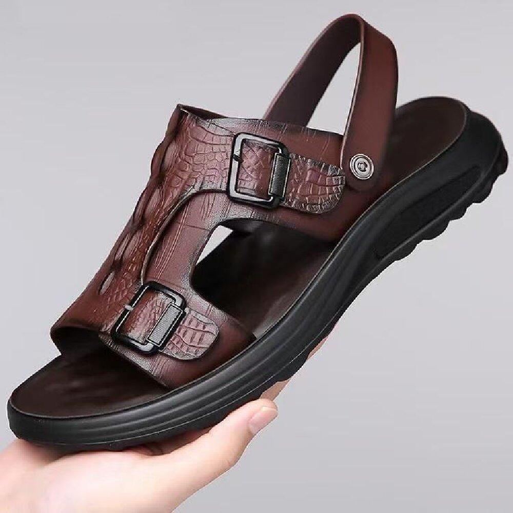 Summer Men's Driving Sandals Waterproof Anti-Slip Soft Sole Beach Shoes Indoor/Outdoor Dual-Use Comfort Slide Flip Flops