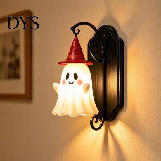 Autumn Wall Ornament Cute Ghost Light, Wizard Hat Lamp, Decorative Night Light for Kids Mount Lamp Halloween Home Hallway Entrance Bedroom Decor