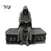 Gothic Home Decor 3D Printed Reading Skeleton Figurine, Hooded Reader Statue, Collectible Figurines Spooky Desktop Ornament for Office Bookshelf